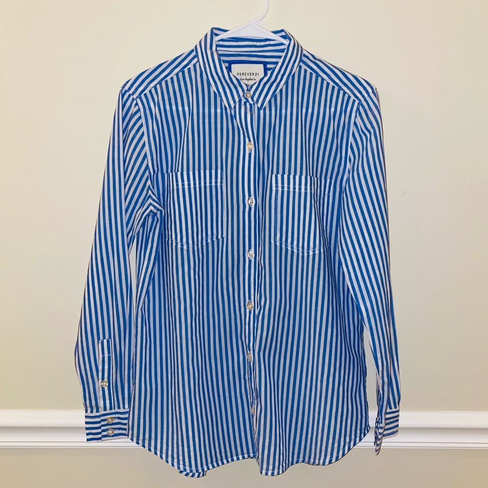 Forever 21 blue and white stripe button down